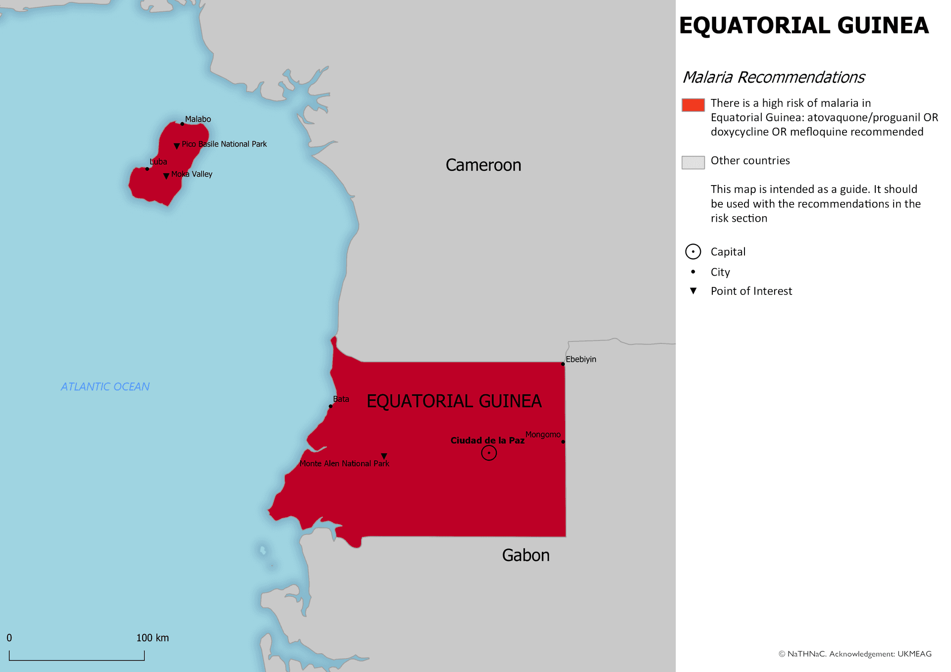 Malaria risk map for Equatorial Guinea