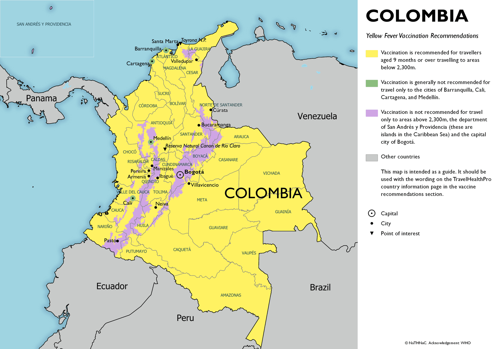 Yellow Fever risk map for Colombia