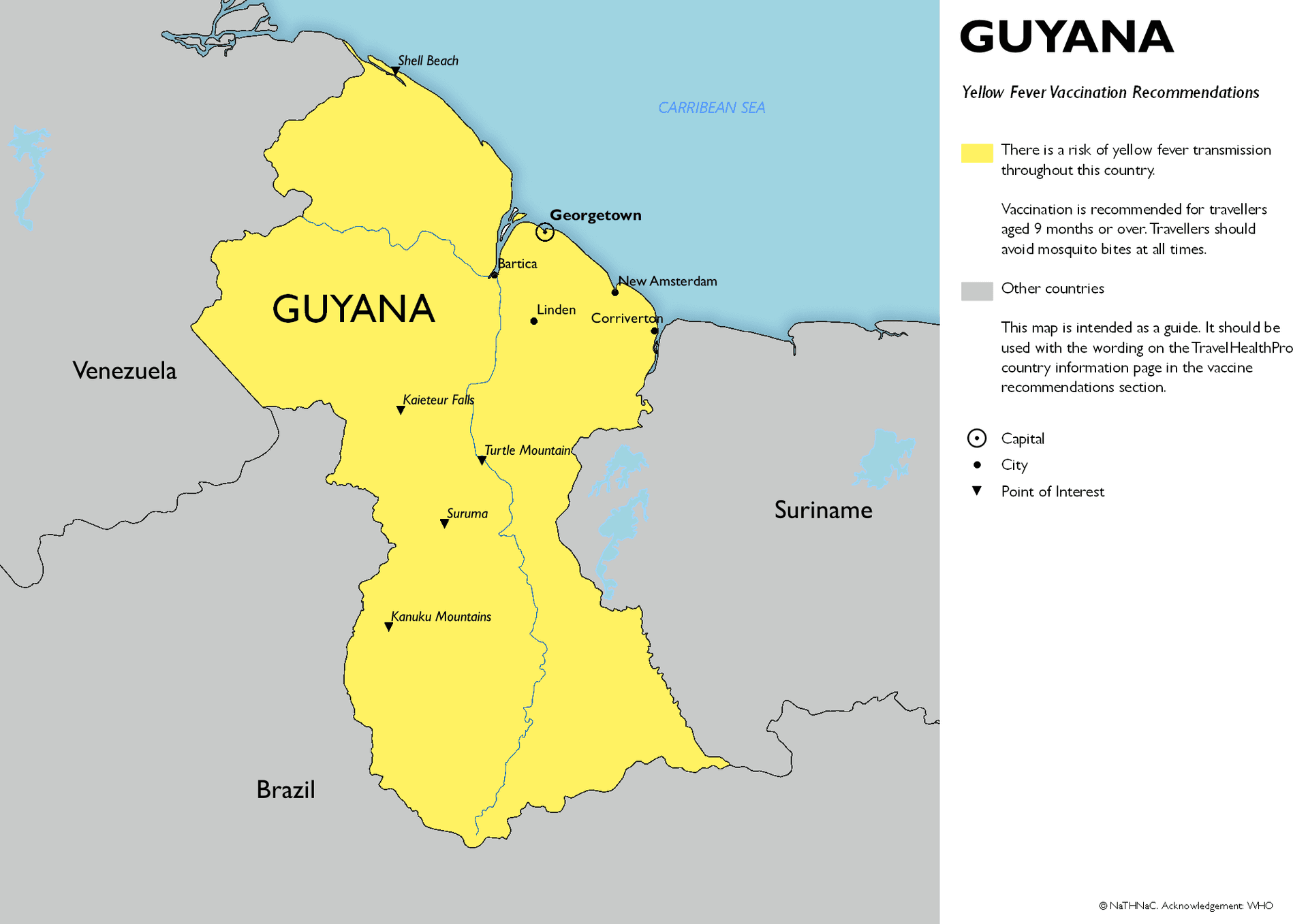 Yellow Fever risk map for Guyana