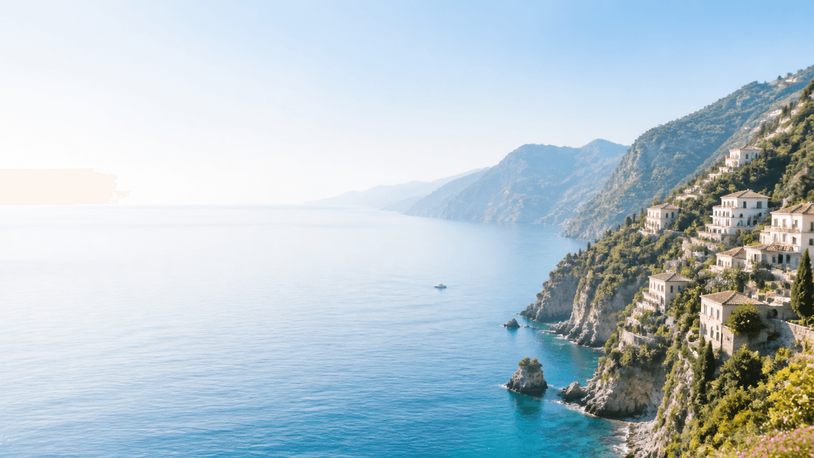 A peaceful Mediterranean coastline and blue sea