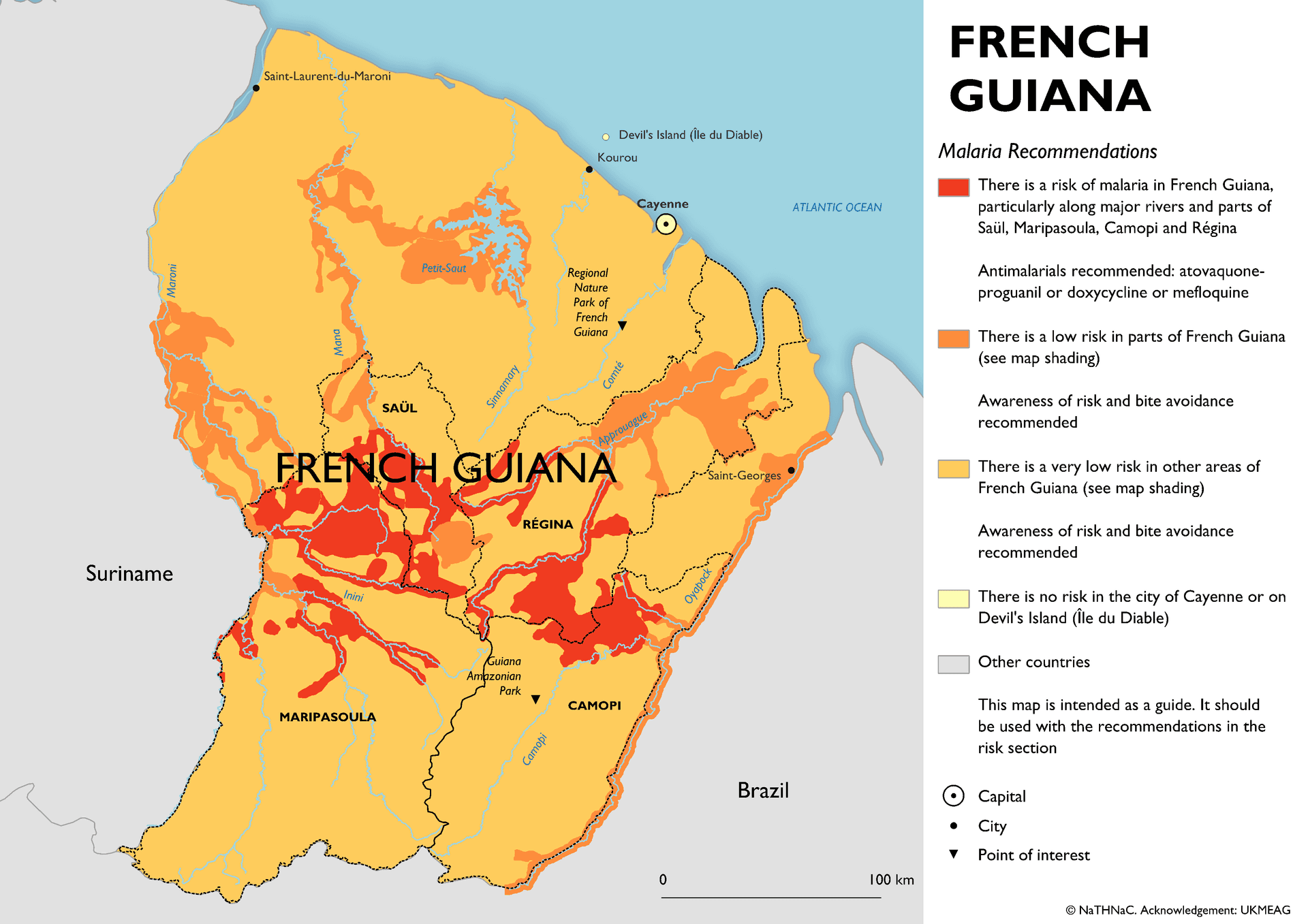 Malaria risk map for French Guiana