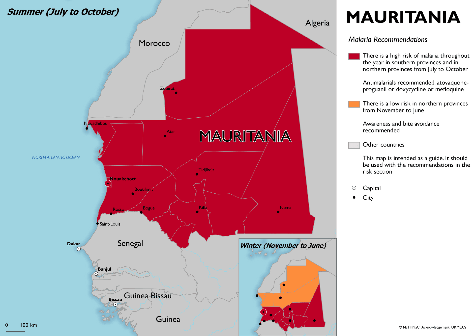 Malaria risk map for Mauritania