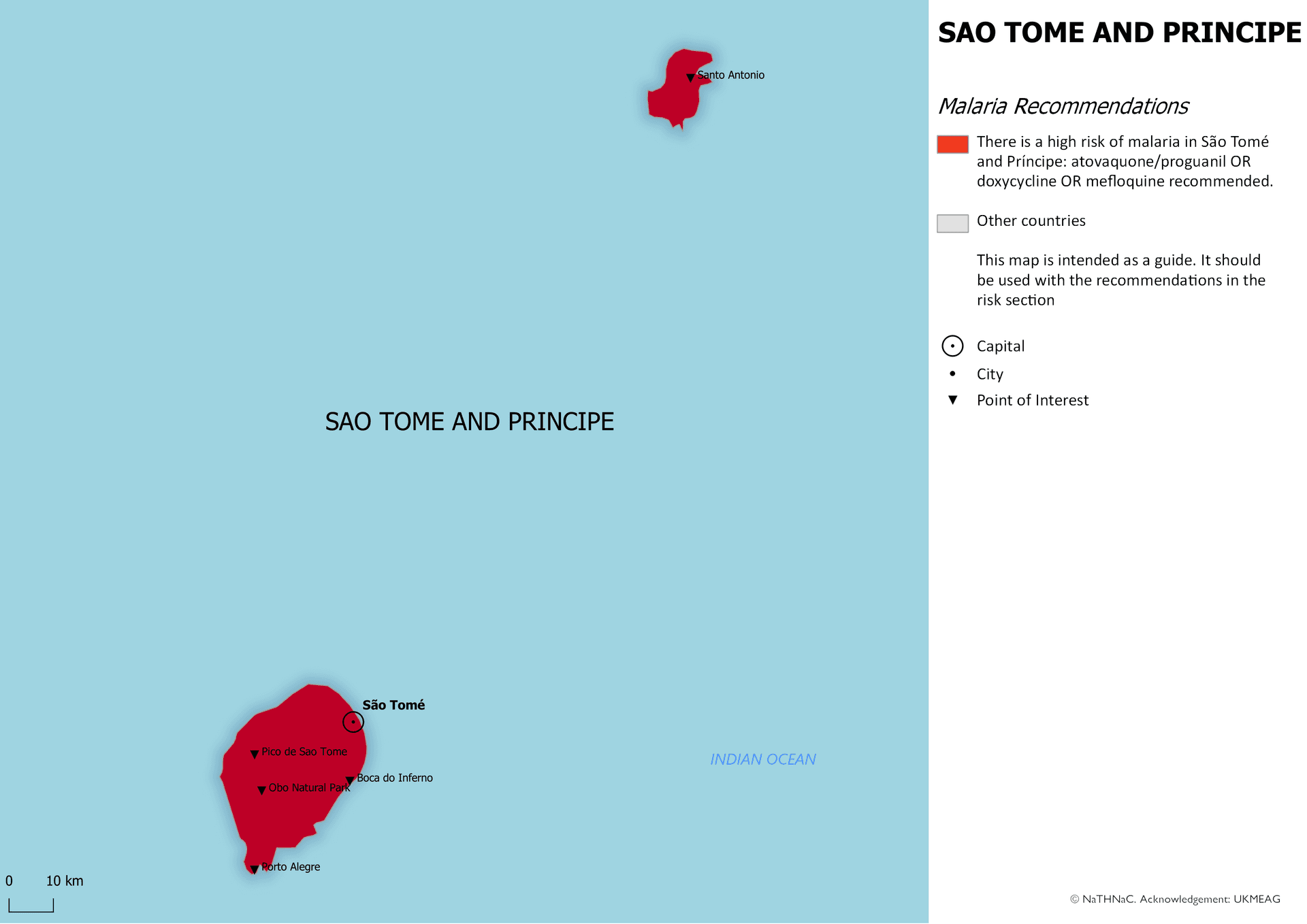 Malaria risk map for Sao Tome and Principe