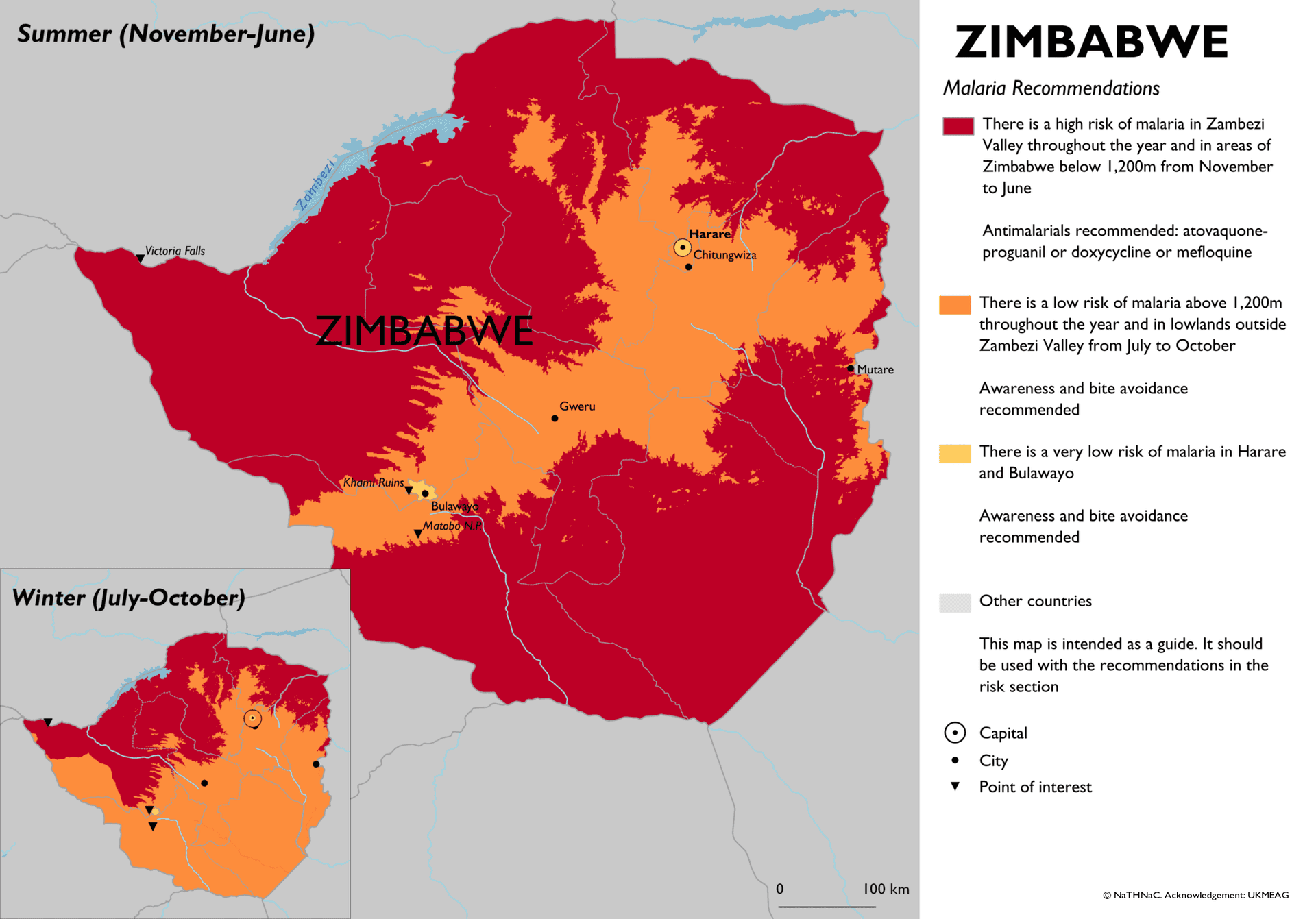 Malaria risk map for Zimbabwe