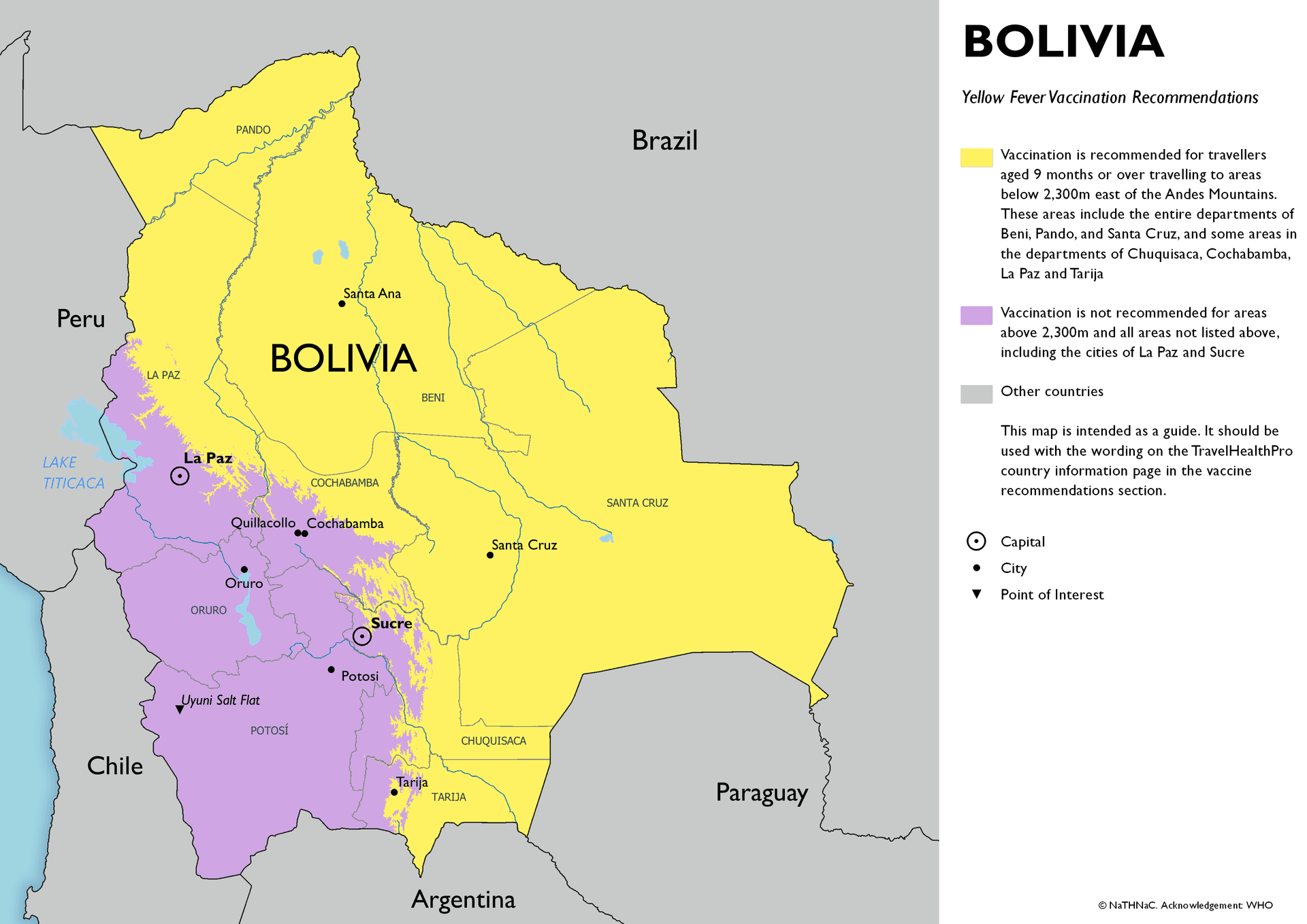 Yellow Fever risk map for Bolivia