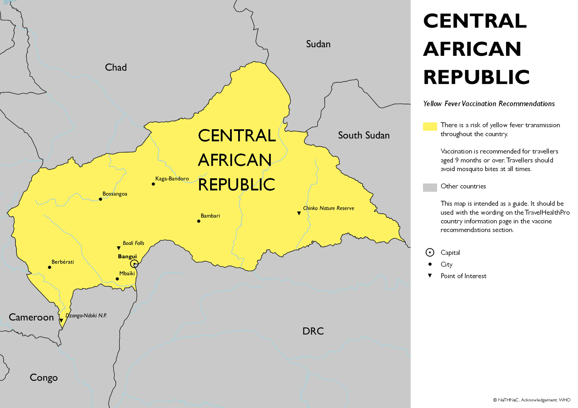 Yellow Fever risk map for Central African Republic