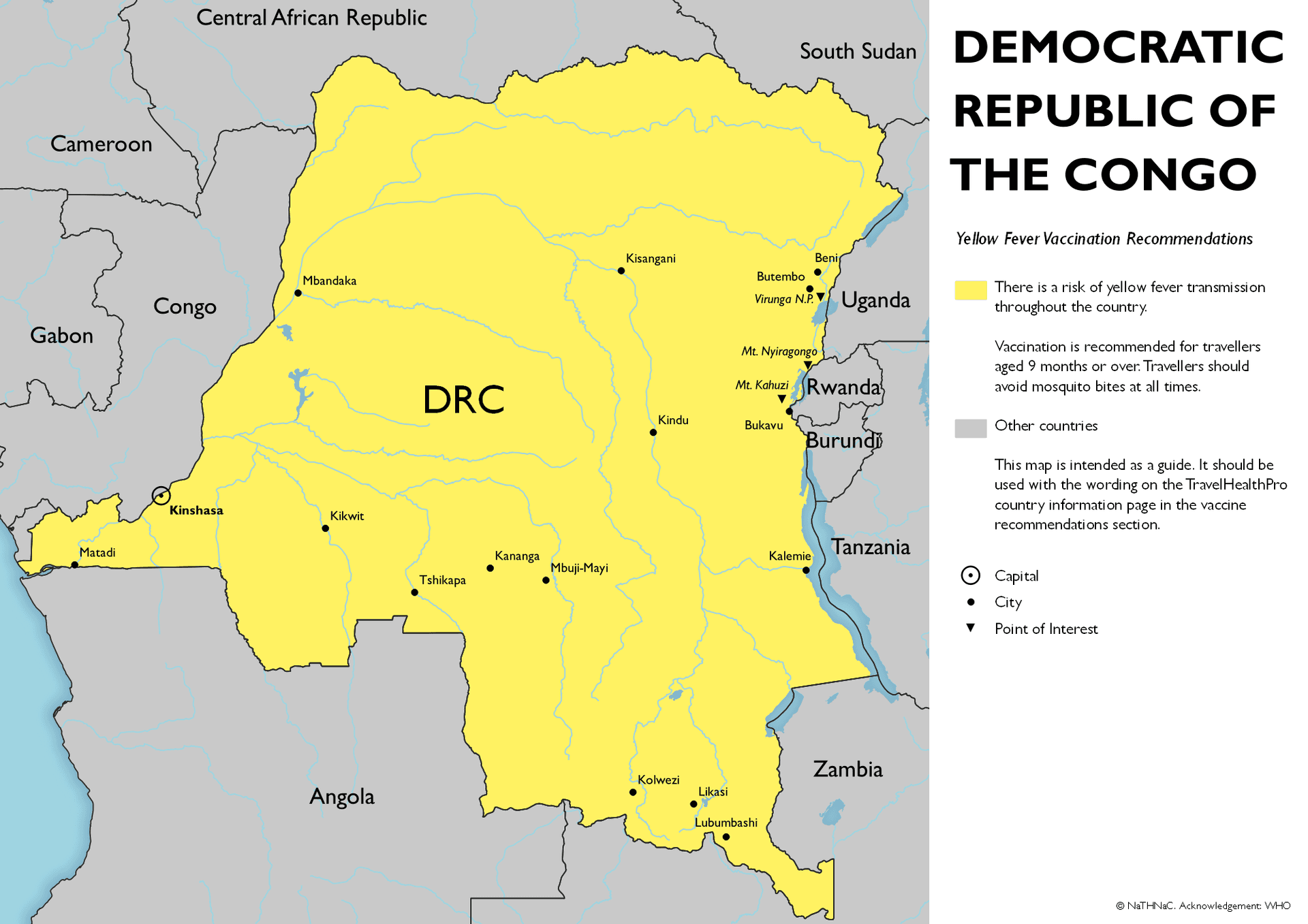 Yellow Fever risk map for Democratic Republic of the Congo