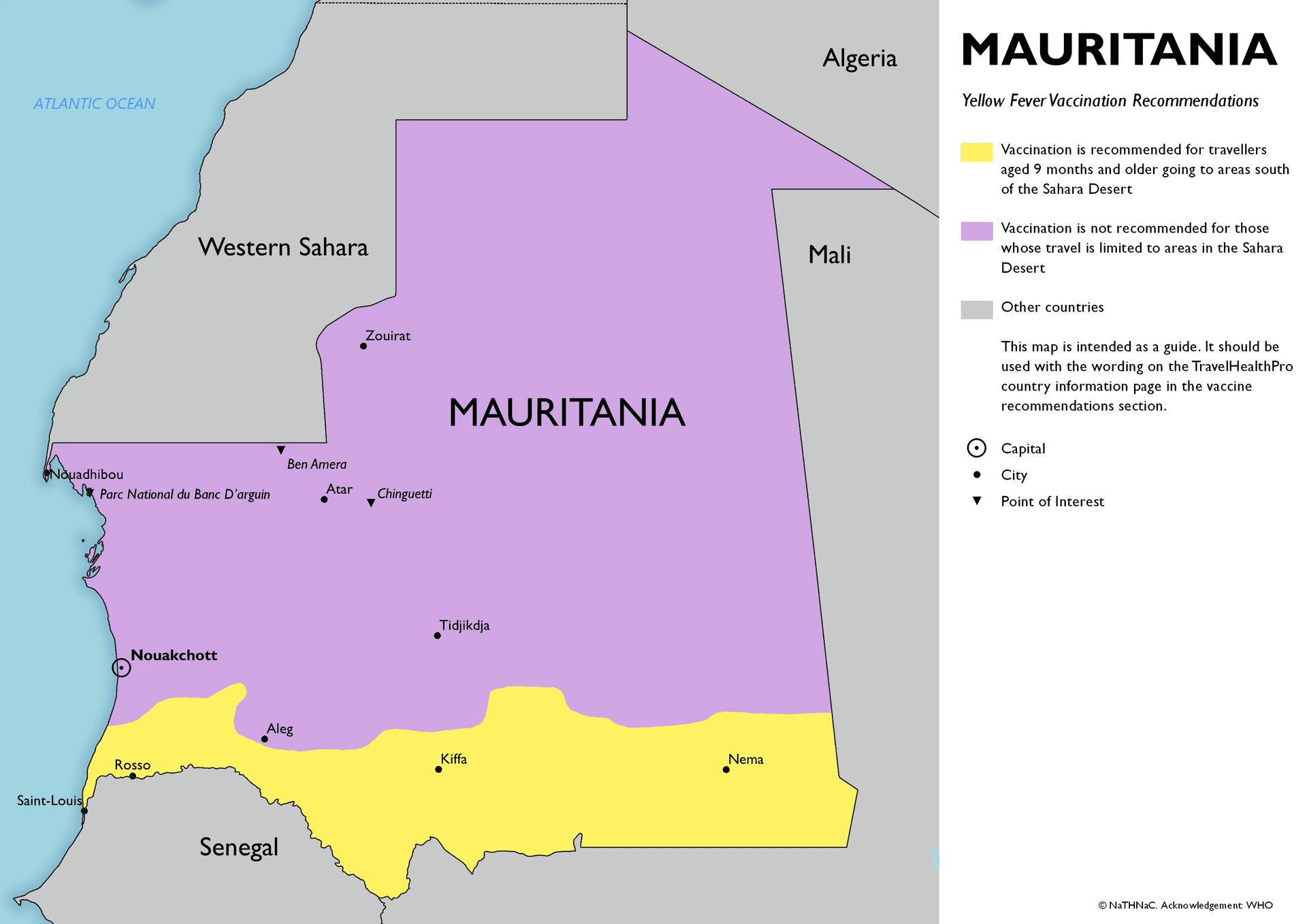 Yellow Fever risk map for Mauritania