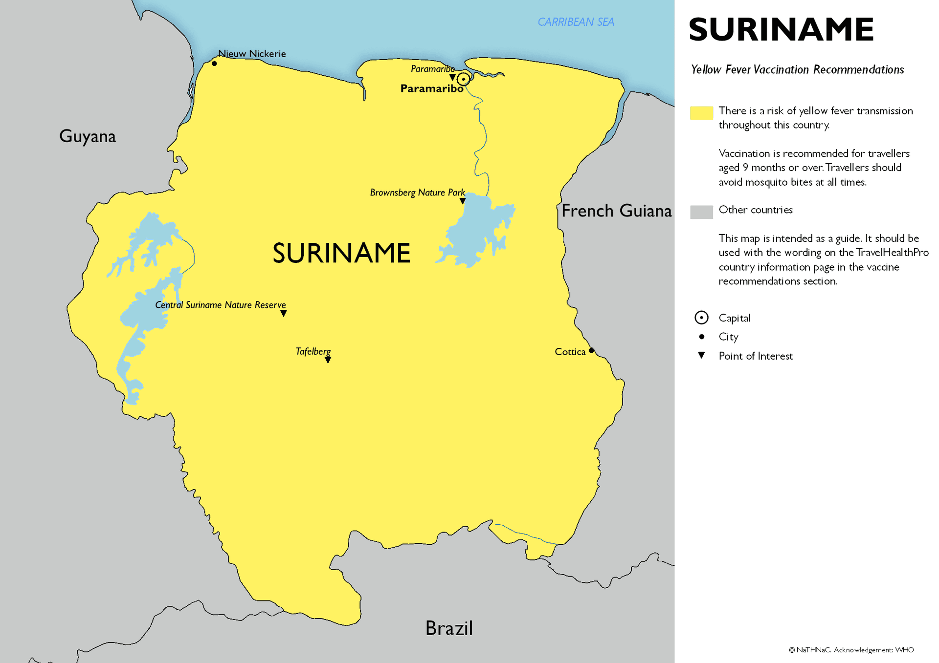 Yellow Fever risk map for Suriname